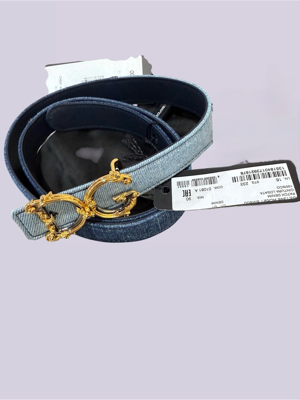 Dolce & Gabbana Blue Patch Denim Belt with Gold Logo Buckle
